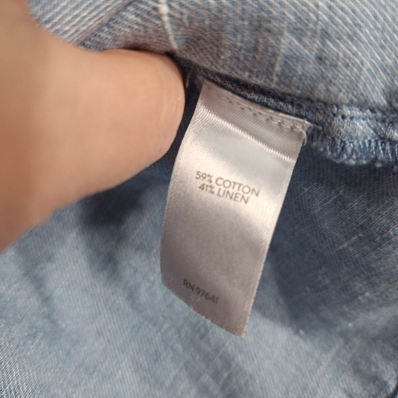 J Jill Linen Denim Top Button Down Long Sleeve Chambray Country Western Medium T - Picture 9 of 11